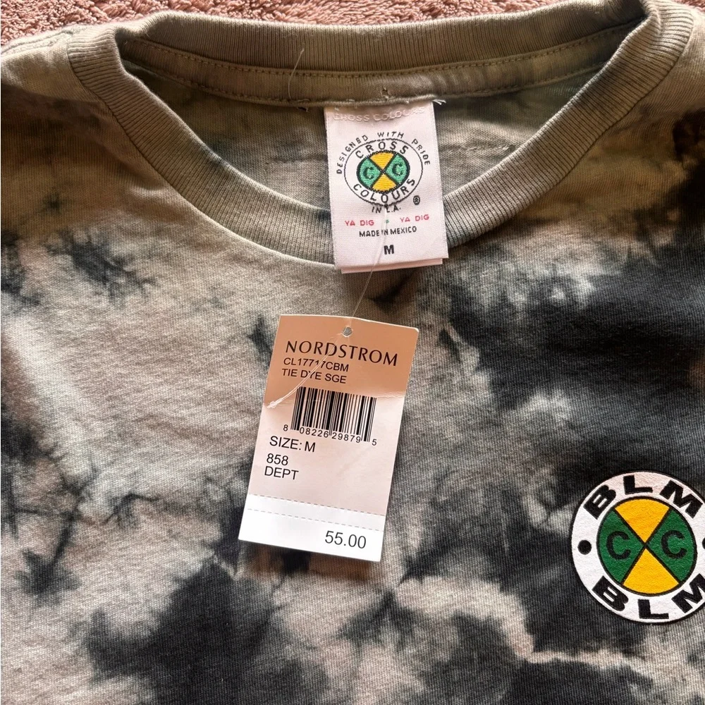 Cross Colours BLM Tie Dye Sage Crop Top Grey Green Nordstrom CL1717CBM Mens M - Picture 2 of 5